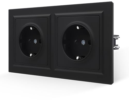 JIMEIDA Doppelsteckdose Schwarz Matt Glattes Hautgefühl 2 Fach mit | 16A Doppelsteckdose, PC Panel, Babyhautgefühl, Kindersicherung, Feuerfest, Unterputz, 155x84mm, schwarz