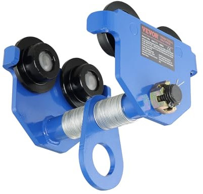 VEVOR Manual Trolley, 4400 lbs/2 Ton Load Capacity, Push Beam Trolley with Dual Wheels, Adjustable for I-Beam Flange Width 2.5 to 7, Heavy Duty Alloy Steel Garage Hoist for Straight Curved I Beam