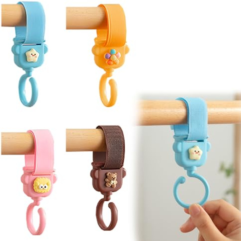 Lot de 4 crochets pour poussette, Crochets Poussette pour Accrochez vos Achats, crochets Velcro pour sac à langer, sacs à main, sacs suspendus, sacs à dos, portefeuilles, accessoires de poussette