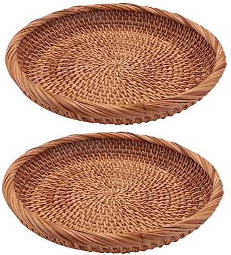 ZDSFSD 2 Pack Rattan Woven Storage Basket, Display Basket for Keys, Wallet, Cell Phone (7.5Inch)