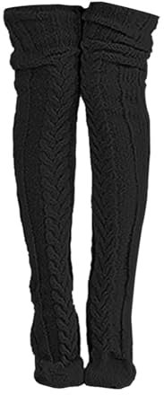 Arbeitssocken Männer Damen-Stiefelsocken mit Zopfmuster, extra lange, oberschenkelhohe Winterstrümpfe über dem Knie, Beinstulpen Straps Und Strümpfe (Black, One Size)