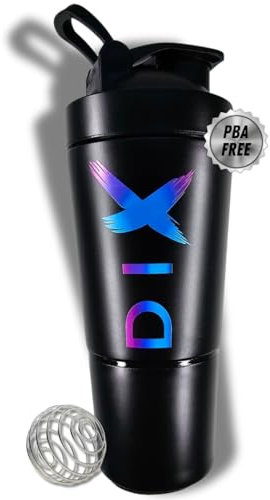 DIX - SHAKER de proteínas 750 ml - Acero inoxidable con compartimento de 60 gramos para polvo - Botella deportiva - Sin BPA (BLACK)