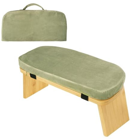 kowaku Meditationsbank, Yogabank für Zuhause, stabil, Yogahocker, Bambus, stabil zum Knien oder Sitzen, Meditationshocker, Kniehocker, GrÜn