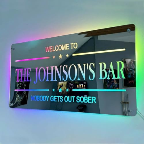 Custom Neon Signs for Wall Decor, Led Sign Name Personalized Neon Light for Patio Backyard Wedding Bedroom Home Party Gifts (custom mirror bar)