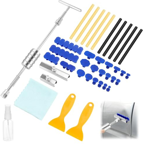 QWORK® Kit de reparación de abolladuras para automóviles - Extractor de Barra en T con 22 lengüetas y 10 Barras de Pegamento