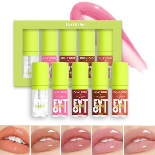 EONFAVE Lipgloss Set, 5 Farben Lip Oil Set, Hydrating Moisturiser Lip Gloss, Lippen Care Lippenöl, Intensiver Glanz und bis zu 12 Stunden Pflege, Lang Anhaltender Feuchtigkeit, Geleeartiger (5 Farben)