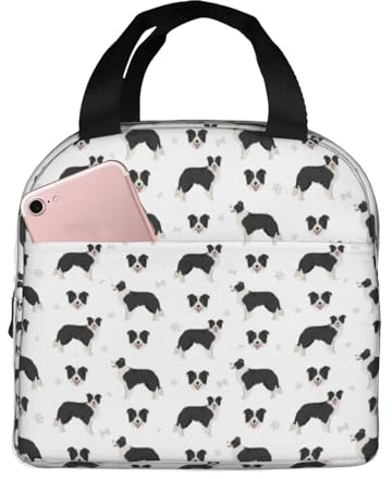 Bolsas de almuerzo aisladas para hombres y mujeres, trabajo, bolsa térmica suave con diseño de perro Border Collie para viajes, lonchera pequeña para adultos para hombres y mujeres, bolsa de almuerzo