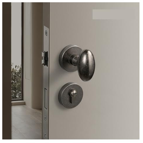 Serrure de porte ancienne en cuivre antique chinois, serrure de porte intérieure ovale en forme d'œuf, poignée de porte rétro silencieuse(Oval-Silent lock body)