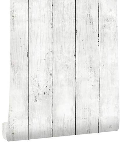 Tinicor Wood Self Adhesive Wallpaper, Waterproof Peel and Stick Wallpaper, White Wood Panel Wall Paper, Sticky Back Plastic Effect Vinyl Wrap, for Bedroom, Kitchen, Bathroom, 44x500cm