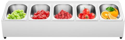 Contenitore per alimenti, 5 celle, contenitore per ingredienti, contenitore per alimenti, in acciaio inox, per cucina, ristorante, stufato, negozio di tè al latte
