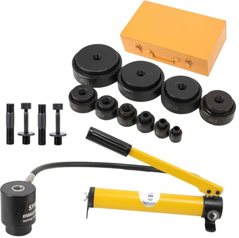 ECUTEE Kit di Punzonatrice Idraulica 15 Ton, Pompa Punzonatrice Idraulica in Acciaio Strumento di Perforazione con 10 Set di Punzione per Lamiera, con le Fustelle 16mm - 101mm