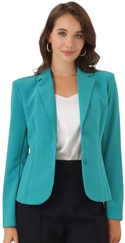 Allegra K Blazer Donna Casual Slim Giacche da Abito Collo con Revers Elasticizzata Ufficio Lavoro Verde Acqua M