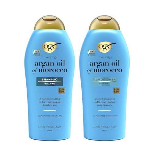 OGX Argan Oil of Morocco Repairing Bundle, Shampoo (1x 577ml) and Conditioner (1x 577ml), Moisturises, Restores and Strengthens Hair, Sulfate-Free Surfactants, for Dry and Damaged Hair