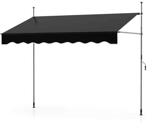COSTWAY Klämmarkis, balkongmarkis, utan borrning, med vev, justerbar höjd och UV-beständig, markis, solskydd för terrass, balkong, trädgård (250 cm, svart)