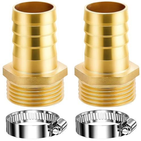 YOUNGSAY 2 Pezzi Raccordo Filettato Ottone da 1 Pollice, Raccordo Tubo 1 Pollice Ottone con 2 Fascette Stringitubo, Tubi in Otton da 1 Pollice