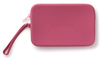 waschies Travel Bag, sminkväska av mjuk elastisk silikon med dragkedja, förvaring för 3 smink/tvättkuddar, kosmetika, hygienartiklar, necessär för vår väg, Berry, 19 x 12,5 x 2 cm, sminkväska