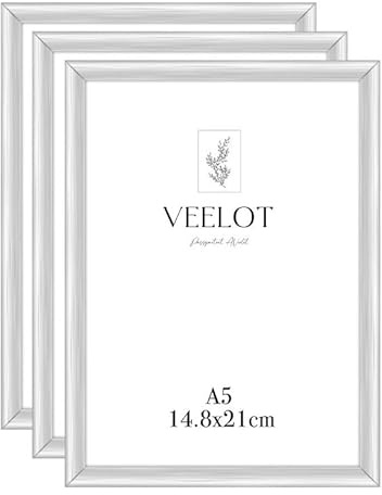 Veelot® 3x Bilderrahmen DIN A5 14,8x21cm | Metall Aluminium,Silber mat,Zertifikatsrahmen 15x21cm mit bruchsicherem Acrylglas | Zur Wandmontage oder Tischmontage