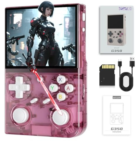 G350 Retro Handheld Game Console, Portable Retro Gaming Player, 3.5 pollici IPS Screen, Linux Open Source System Costruito in 64G con 4000+ giochi classici (rosa trasparente)