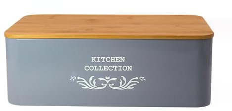 CASA HEAVEN Portapane in Metallo con Coperchio in Bambù – Design Vintage – Contenitore Pane da Cucina 35x23x12,5 cm – Scatola Pane Elegante e Salvaspazio