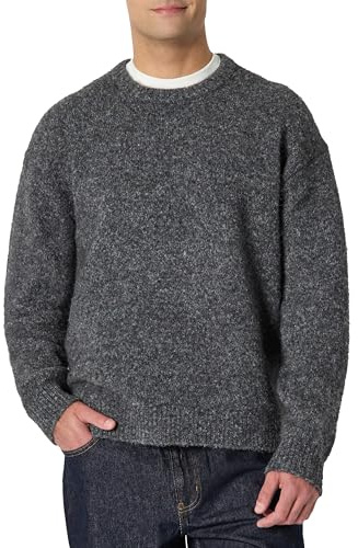 Amazon Essentials Jersey de Mohair Sintético con Cuello Redondo de Corte Holgado Hombre, Carbón Mezcla, M