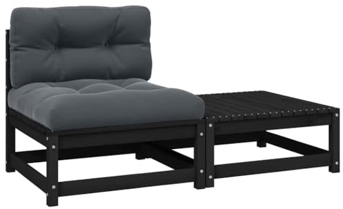 XINCXIN Garten-Lounge-Set, korbsessel Outdoor gartensessel Garden Furniture Balkon Couch Geeignet für Garden patios Yard Balconies mit Kissen Schwarz Kiefer Massivholz 2-TLG