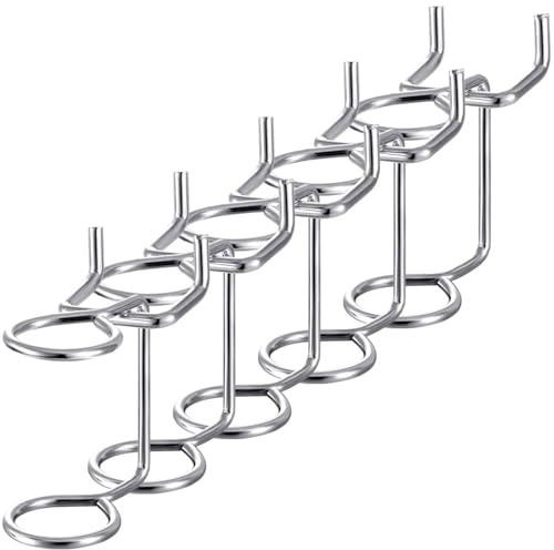 POPETPOP Crochets pour Outils Lot de 5pcs sur Panneau Perforé en Fer Argenté Double Anneau, Robustes et Adaptés pour Garage ou Boutique de Vente
