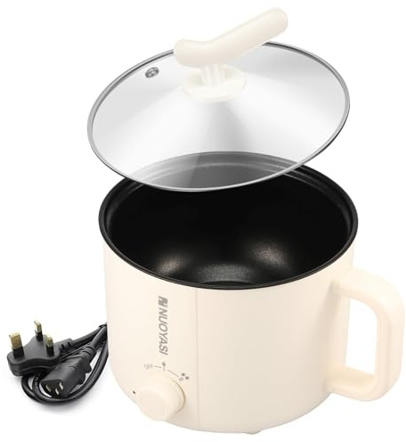 THEGA Mini Olla Eléctrica Antiadherente De 1,8 L, Olla Eléctrica con Vaporera, Olla Rápida para Fideos De 2 Velocidades, Protección contra Ebullición En Seco(Single Layer)