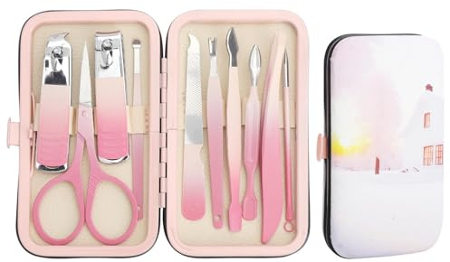 VOSSOT 10 Pièces Kit Manucure Pedicure Mini Coupe Ongle Professionnel Coupe Cuticule Femme, Trousse Manucure Pedicure Livré avec une Boîte de Rangement Idéal pour La Maison et Les Voyages (Rose)