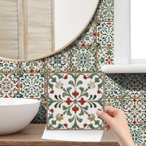 HORIWE Fliesenaufkleber 24 Stück Wandfliese Aufkleber Marokko Selbstklebende Tapete Fliesen Fliesensticker Wasserdicht Wandaufkleber für Küche,Bäder,Schrank,Möbel,Tisch