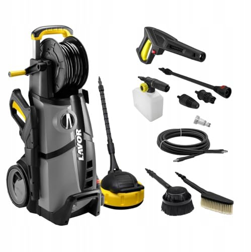 LAVOR Idropulitrice 180 BAR 2500 W SET completo: pulitore per patio, schiuma, ugello turbo, avvolgitubo 8 m, pompa in alluminio, ASS, acqua con serbatoio