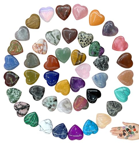 Worry Stones 50 piezas de 0, 78 x 0, 78 pulgadas en forma de corazón de roca mini piedras de cristales pulidos lindos y hermosos cristales de corazón a granel sin agujero para la decoración del hogar