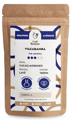 Café Bonnac – Café Moulu Équateur Vilcabamba 1kg | 100% Arabica Doux Et Délicat | Notes De Miel, Amande Et Fleurs Blanches | Torréfaction Artisanale | Idéal Machine À Café Grain