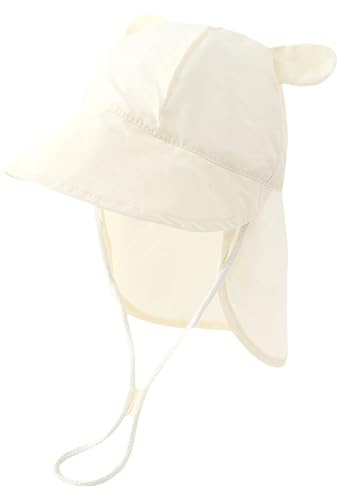 RoxNvm Sommarmössa baby, solhatt baby uv skydd 50, solhatt barn av bomull, skärmmössa med nackskydd och justerbara band, ledig uv hatt (brun), Vit, M