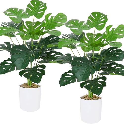 Fairblo 2Pcs Artificial Plants Indoor 75cm Fake Plants Artificial Monstera Plant Large 18 Leaves Fake Monstera Tree in Pot Tropical Palm Tree Tall Faux Plant for Outdoor Home Living Room Office Decor