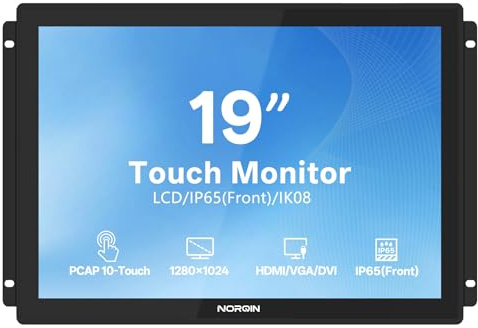 NORQIN 19 Monitor Touch Industriale Incorporato,Cornice Aperta IP65 IPS | Schermo Tattile Touchscreen 1024×768,VESA,Capacitivo 10 Punti,HDMI/VGA/DVI/USB,12V Display Robusto,Per Automazione e HMI, POS