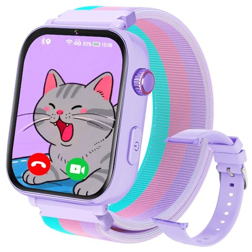 PTHTECHUS 4G Reloj Inteligente Niño, Smartwatch Niños Niña con GPS, Videollamadas, Chat de Voz, SOS, Modo Clase, WiFi, Juegos, Cámara, Reloj Niños Regalo para Niñas niños 4-12 años Regalo, Morado
