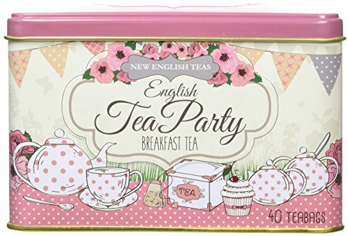 New English Teas Pink Tea Party Tea Tin with 40 English Breakfast Teabags