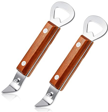 BesDirect 2Pcaks Puede perforar abrebotellas, de Mano Abrelatas, abrebotellas de Cerveza de Acero Inoxidable Abrebotellas con Mango de Madera para latas de Botellas manuales