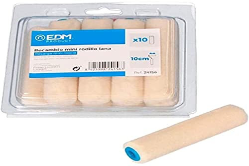 EDM RECAMBIO MINI RODILLO LANA 110MM 10PZS PELO CORTO ESPECIAL PARA BARNICES Y PINTURAS PARA SUELOS
