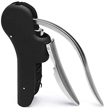 Wine Bottle Opener Corkscrew Kit Vertical Lever Wine Opener with Foil Cutter Additional Spiral and Wine Stopper (Black)