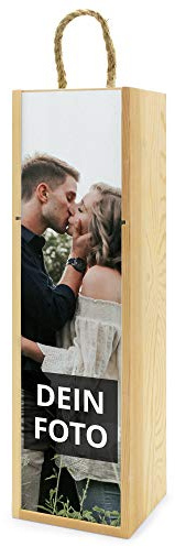 PhotoFancy® - Weinkiste mit eigenem Foto selbst gestalten – Weinbox mit deinem Motiv mit Tragekordel personalisieren und bedrucken