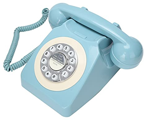 cigemay Téléphone Fixe Rétro Bleu, RotaryDesign Style Classique des Années 1980, Téléphone Bureau Filaire Antique Vintage avec Fonction Contrôle du Volume/Volume pour la Maison et Le Bureau