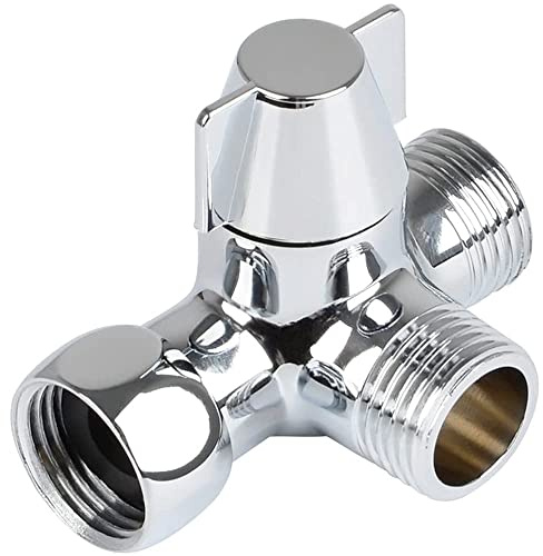 Dusche Adapter Umsteller,G1/2 T-Adapter Ventil mit Absperrventil, | Wasserhahn Ventil Umschalter, 3-Wege-Dusche Umschaltventil, Massives Messing, Chrom Poliert, für Duschspray, Toiletten, Bidet