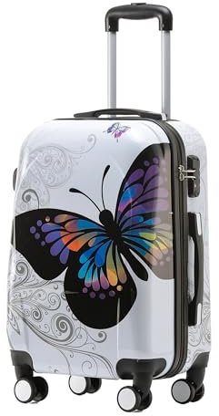 BEIBYE Reisekoffer Hartschalenkoffer Trolley TSA-Schloss Polycarbonat Koffer (Butterfly, M(Handgepäck))