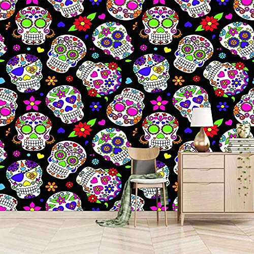FVGKYS Wandbilder Schlafzimmer Erwachsene Kinder Tapete Plakate 3D Bunte Schädelkunst Selbstklebend Wandgemälde Wandtattoo Kunst Dekoration Für Wohnzimmer Küche Wanddekoration 200x150cm