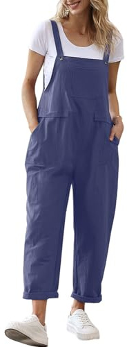 YESNO Women's Dungarees Loose Casual Plus Size Lightweight Sleeveless Overall Long Jumpsuit Playsuit Trousers Pants Dungarees (XL PV9UK Blue Gray)