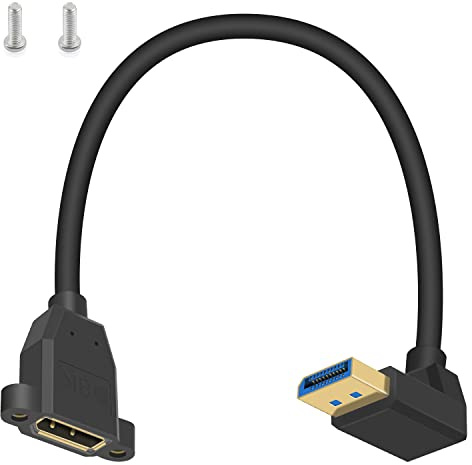 Maxhood 8k Displayport 1.4 Cable, 90 Degree Displayport 1.4 Cable, Downward Angled DP Male to Female Extension Cable with Screw Panel Mount Support 8K/60Hz, 4K/144Hz, 30cm