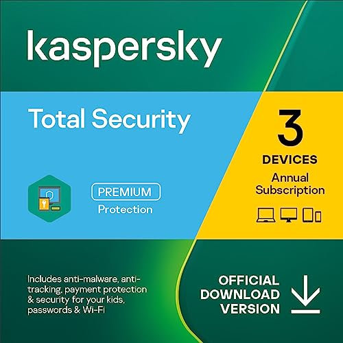 Kaspersky Total Security 2023 | 3 Devices | 1 Year | Antivirus, Secure VPN and Password Manager Included | Amazon Subscription - Annual Auto-Renewal