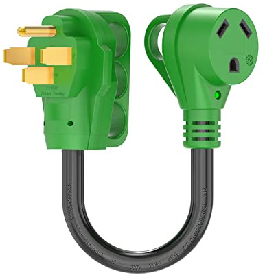 RVGUARD 50 Amp to 30 Amp RV Adapter Cord 12 Inch, NEMA 14-50P to NEMA TT-30R, Dogbone Electrical Converter with LED Power Indicator and Disconnect Handle, Green, ETL Listed