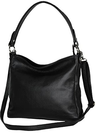 AmbraModa GL35 - Damen Handtasche Schultertasche Umhängetasche aus genarbtem Rindsleder (Schwarz)